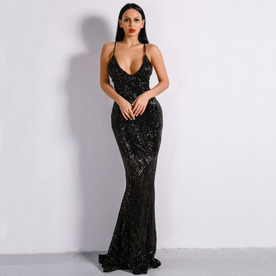 Prima Donna Black Sequin Fishtail Maxi Dress - Fashion Genie Boutique