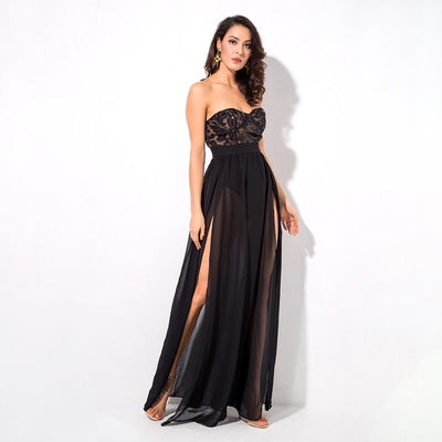 Phi Phi Black Strapless Sequin Floaty Maxi Dress - Fashion Genie Boutique