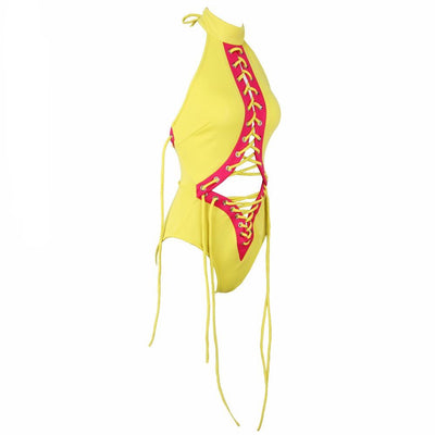 Beach Beliefs Yellow Lace Up Swimsuit - Fashion Genie Boutique