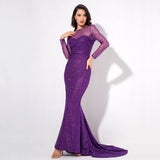 Making Moves Purple Long Sleeve Glitter Maxi Gown Dress - Fashion Genie Boutique