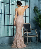 A Million Dreams Gold Glitter Embellished Maxi Fishtail Dress - Fashion Genie Boutique