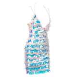 Lisbon Nights Silver Iridescent Sequin Fringe Mini Dress - Fashion Genie Boutique