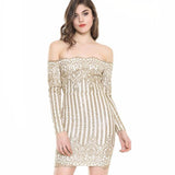 That Girl Gold Glitter Embellished  Bardot Mini Dress - Fashion Genie Boutique