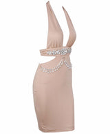 Envy Nude Crystal Embellished Bodycon Mini Dress - Fashion Genie Boutique