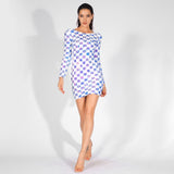 Check Mate White Iridescent Sequin Long Sleeve Dress - Fashion Genie Boutique