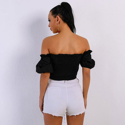 Hallie Black Bardot Crop Top - Fashion Genie Boutique