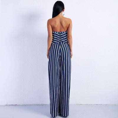 Stripe Delight Navy Two Piece Trousers & Crop Top Co-Ord - Fashion Genie Boutique