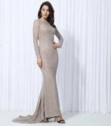 So Beautiful Silver Glitter Long Sleeve Maxi Dress - Fashion Genie Boutique