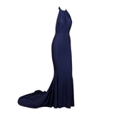 Pop Star Navy Pleated Maxi Fishtail Gown Dress - Fashion Genie Boutique