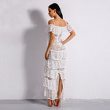 Lacey Days White Lace Ruffle Detail Maxi Dress - Fashion Genie Boutique