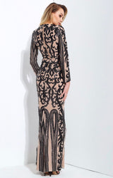 Graceful Black Sequin Long Sleeve Fishtail Maxi Dress - Fashion Genie Boutique