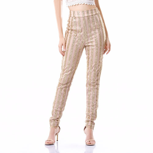 Walk Of Fame Gold & Nude Glitter Skinny Trousers - Fashion Genie Boutique