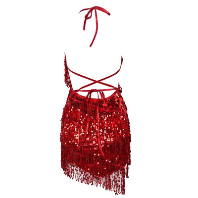 Sunset Views Red Sequin Tassel Dress - Fashion Genie Boutique