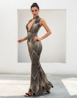 Disco Inferno Black & Gold Glitter Maxi Dress - Fashion Genie Boutique