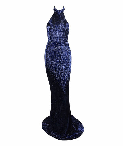 Spotlight Statement Navy Sequin Fishtail Maxi Dress - Fashion Genie Boutique
