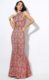 Modern Beauty Nude And Red Glitter Fishtail Maxi Dress - Fashion Genie Boutique