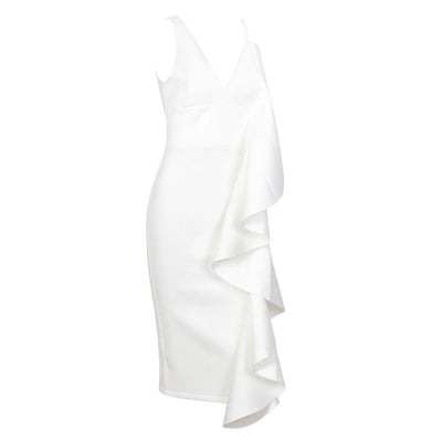 Avery White Ruffle Midi Dress - Fashion Genie Boutique