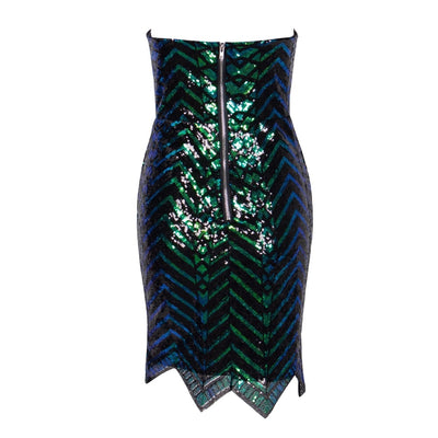 City Lights Green Iridescent Strapless Sequin Mini Dress - Fashion Genie Boutique