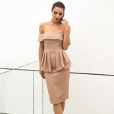 Ciao Babe Gold Bardot Glitter Embellished Peplum Midi Dress - Fashion Genie Boutique