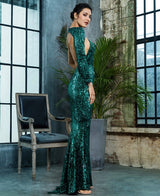 Luxury Night Green Sequin One Shoulder Maxi Gown Dress - Fashion Genie Boutique