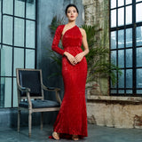 Luxury Night Green Sequin One Shoulder Maxi Gown Dress - Fashion Genie Boutique