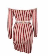 Walk the Line Red Bardot Glitter Mini Dress - Fashion Genie Boutique