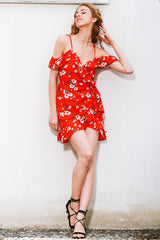 Bayside Red And White Floral Frill Mini Dress - Fashion Genie Boutique