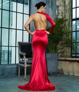 All The Drama Red One Shoulder Satin Maxi Gown Dress - Fashion Genie Boutique