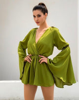 Nice N Teasy Green Long Sleeve Floaty Playsuit - Fashion Genie Boutique