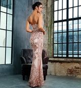 Godiva Gold Strapless Sequin Maxi Fishtail Dress - Fashion Genie Boutique