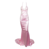 Sweet Lace Grey Satin Lace Maxi Fishtail Dress - Fashion Genie Boutique