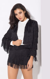 Lanchada Black Tassel Cropped Jacket - Fashion Genie Boutique