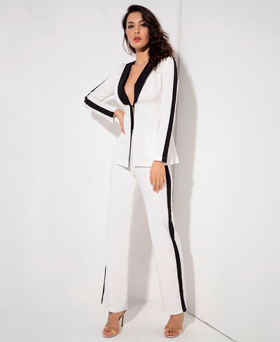 Girl Boss White Stripe Blazer & Trousers Co-Ord - Fashion Genie Boutique