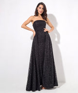 A Star Is Born Black Glitter Strapless Maxi Gown Dress - Fashion Genie Boutique