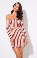Walk the Line Red Bardot Glitter Mini Dress - Fashion Genie Boutique