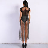 Gamble On Me Black Mesh Sequin Fringe Bodysuit - Fashion Genie Boutique