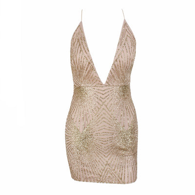 Glitzy Miss Gold Glitter Embellished Mini Dress - Fashion Genie Boutique