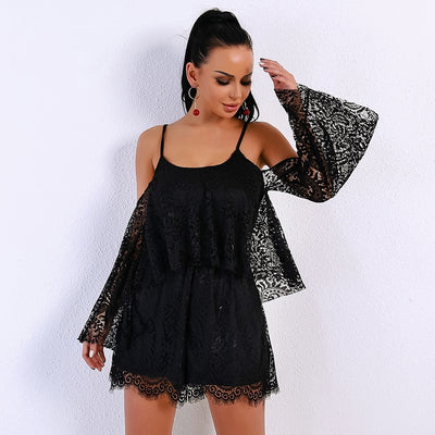 Don't Forget Me Black Lace Frill Playsuit - Fashion Genie Boutique