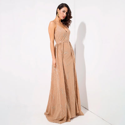 Magic Hour Gold Glitter Detatchable Maxi Gown Dress - Fashion Genie Boutique
