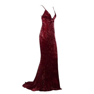 Love On Me Burgundy Sequin Maxi Party Gown Dress - Fashion Genie Boutique
