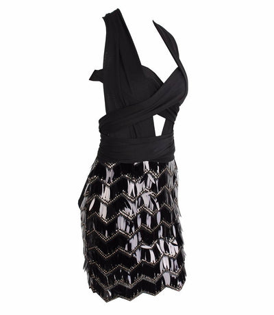 So Gorgeous Black Plunge Sequin Tassel Mini Dress - Fashion Genie Boutique