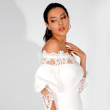 So Senorita White Bardot Long Sleeve Lace Mini Dress - Fashion Genie Boutique