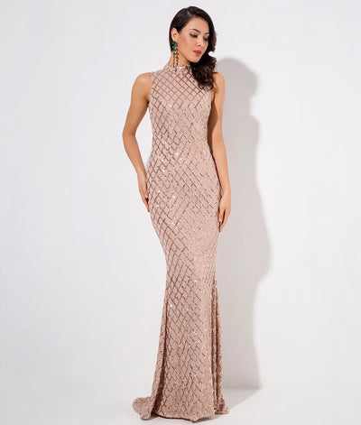 Sparkle Delight Gold Glitter Embellished Maxi Dress - Fashion Genie Boutique