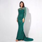 Making Moves Green Long Sleeve Glitter Maxi Gown Dress - Fashion Genie Boutique