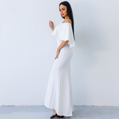 Aveline White Bardot Maxi Dress - Fashion Genie Boutique