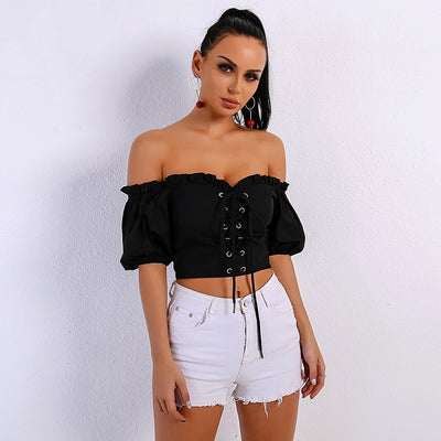 Hallie Black Bardot Crop Top - Fashion Genie Boutique