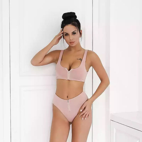 Sweet And Innocent Nude Zip Up Bikini - Fashion Genie Boutique