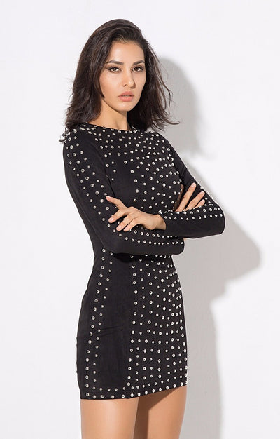 Rock Candy Black Studded Bandage Mini Dress - Fashion Genie Boutique