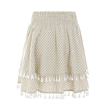 Love In Barcelona Nude Stripe Tassel Mini Skirt - Fashion Genie Boutique