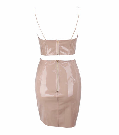 Pucker Up Nude Crop Top & Mini Skirt Co-Ord - Fashion Genie Boutique